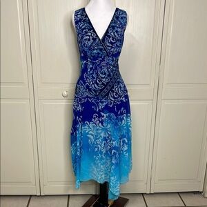 Rabbit Designs Women’s Blue Paisley Midi Asymmetrical Slip Sundress Size 10
